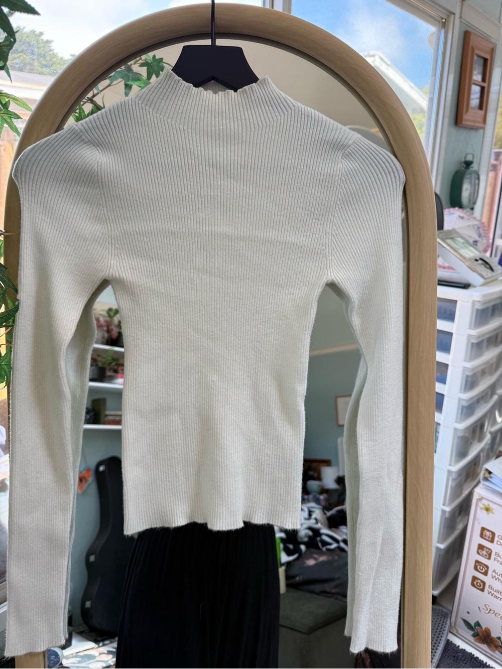 12th Tribe Cream Ribbed Mock-Neck Top with Textured Knit